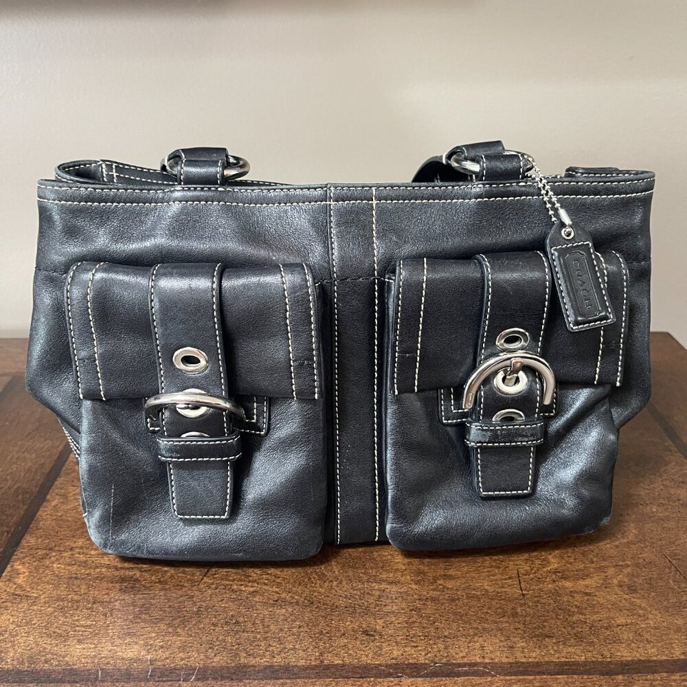 COACH SOHO 8A09 Black Leather Shoulder SATCHEL